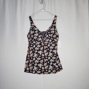 MeetCurve Tankini Swim Top Jrs 2XL Dark Floral Padded Adjustable Ruched V-Neck